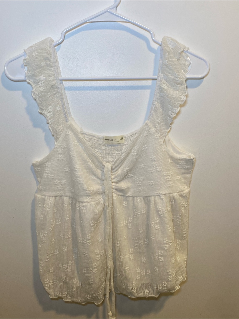 Riviera Smocked White Cotton Crop Top